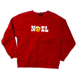 Christmas NOEL Happy Face Santa Hat Pullover Crewneck Sweatshirt Forever21 M